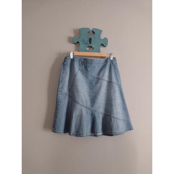 Sigrid Olsen Denim Skirt Flouncy Hem Preppy Indie 100% Cotton Size 8 Petite - Picture 1 of 10